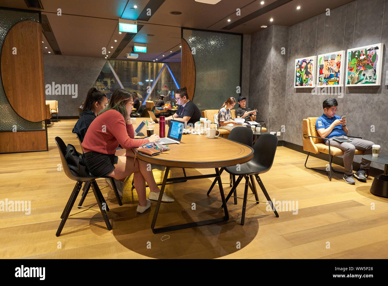 Singapore Circa April 19 Interior Shot Of Starbucks Flagship Store At Jewel Changi Airport Stock Photo Alamy