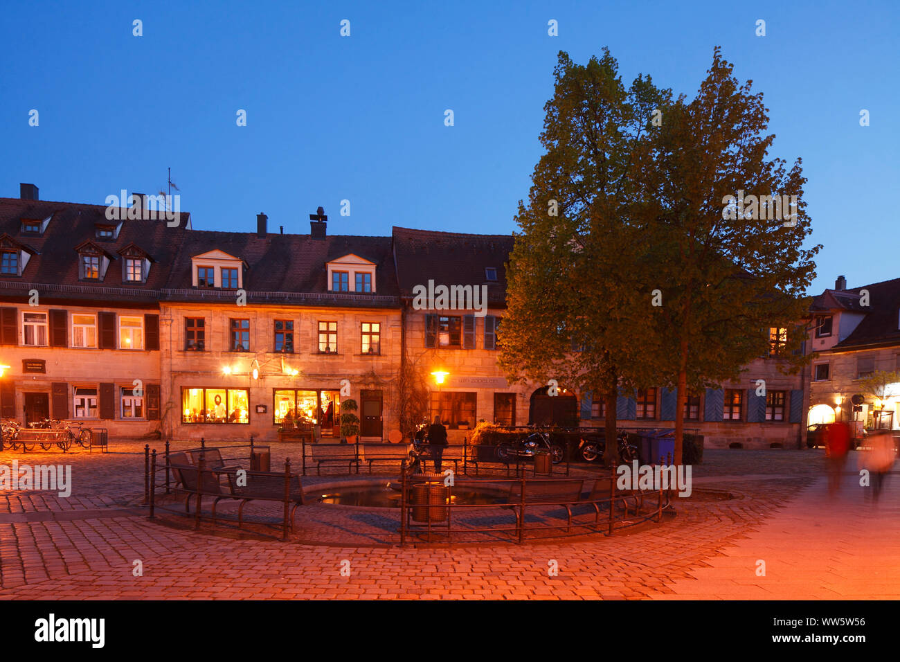 Historical houses on the old town church square at dusk, Erlangen