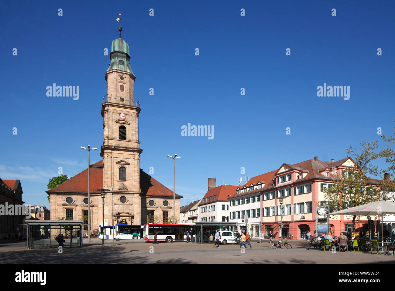 Huguenots church on the Huguenots square, Erlangen, Central Franconia, Franconia, Bavaria, Germany, Europe Stock Photo