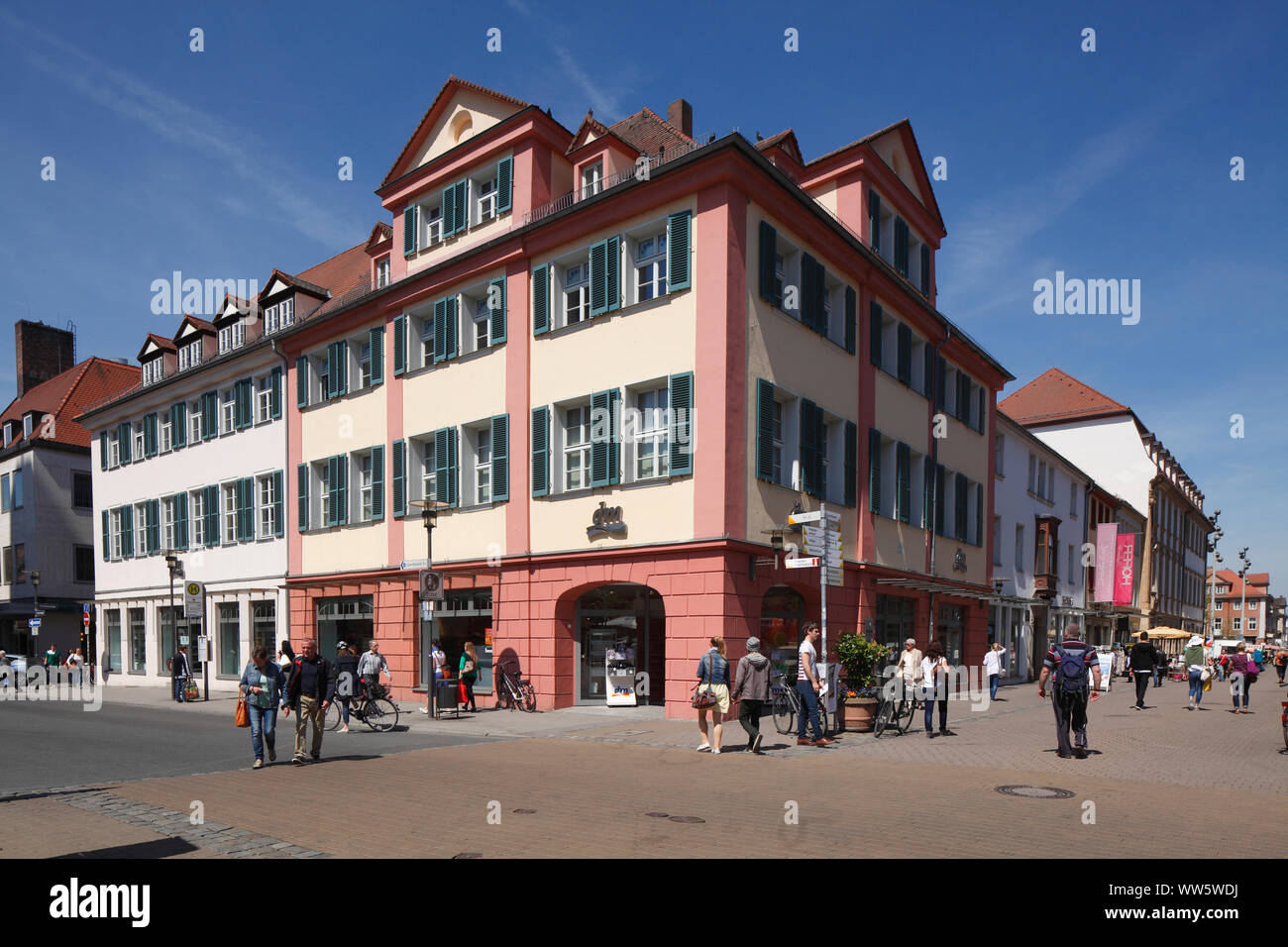 Historical houses on the Huguenots square, corner HauptstraÃŸe, Erlangen, Central Franconia, Franconia, Bavaria, Germany, Europe Stock Photo