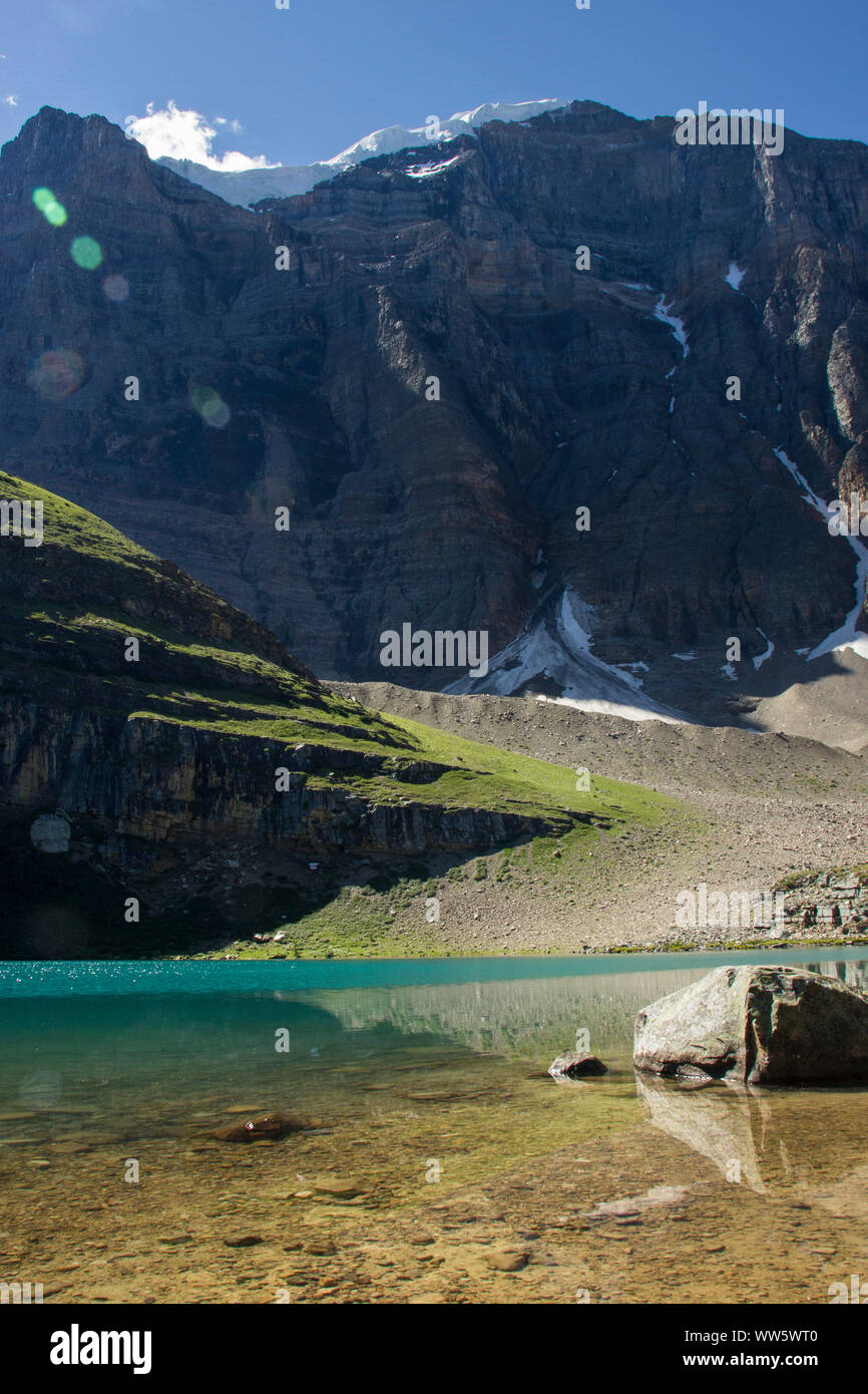 turquoise-coloured mountain lake in the Rocky Mountains, detail Stock Photo