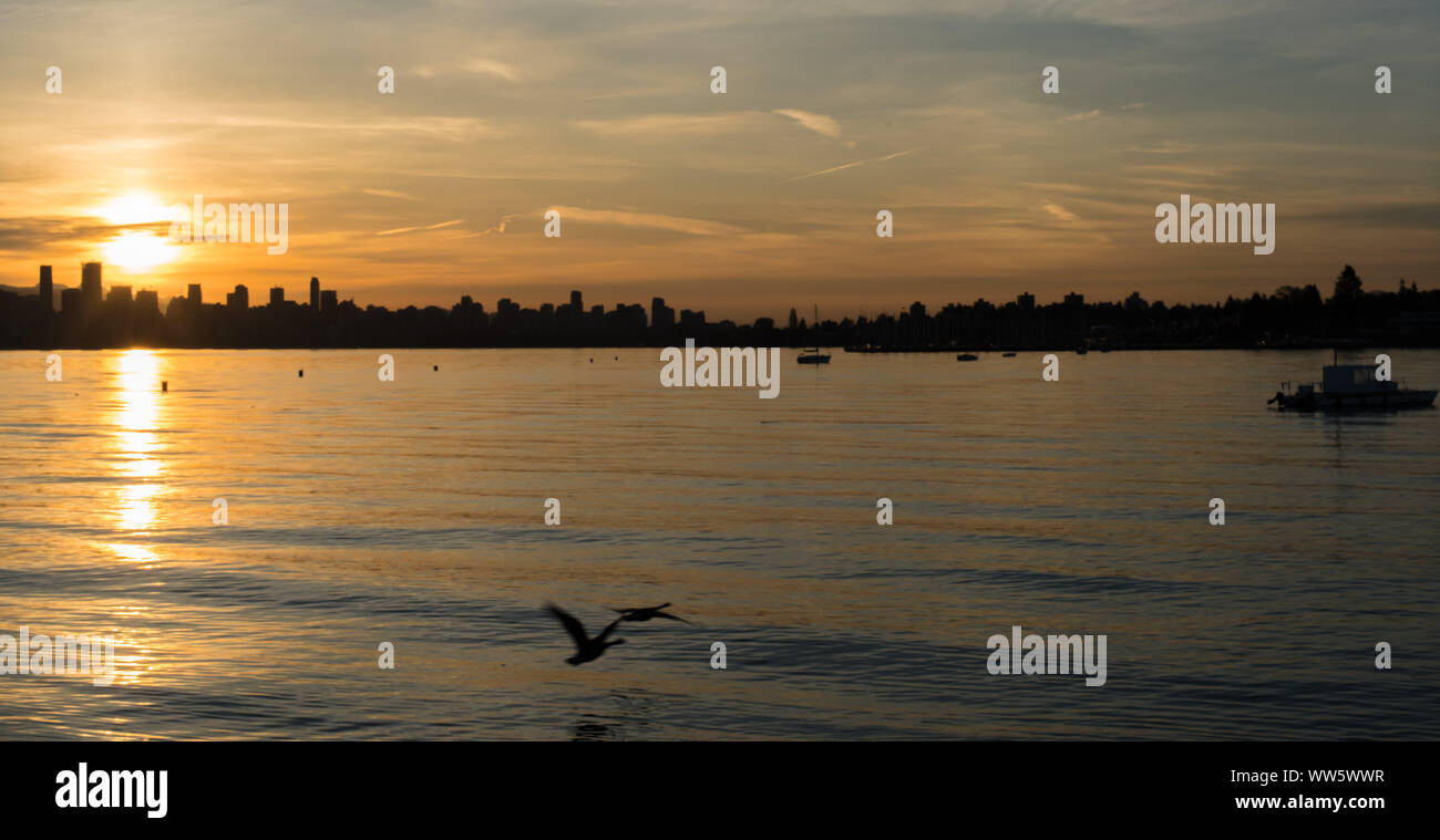 Canada, sunrise in Vancouver seen from Jericho Beach, North America, skyline, Vancouver, British Columbia, Canada Stock Photo