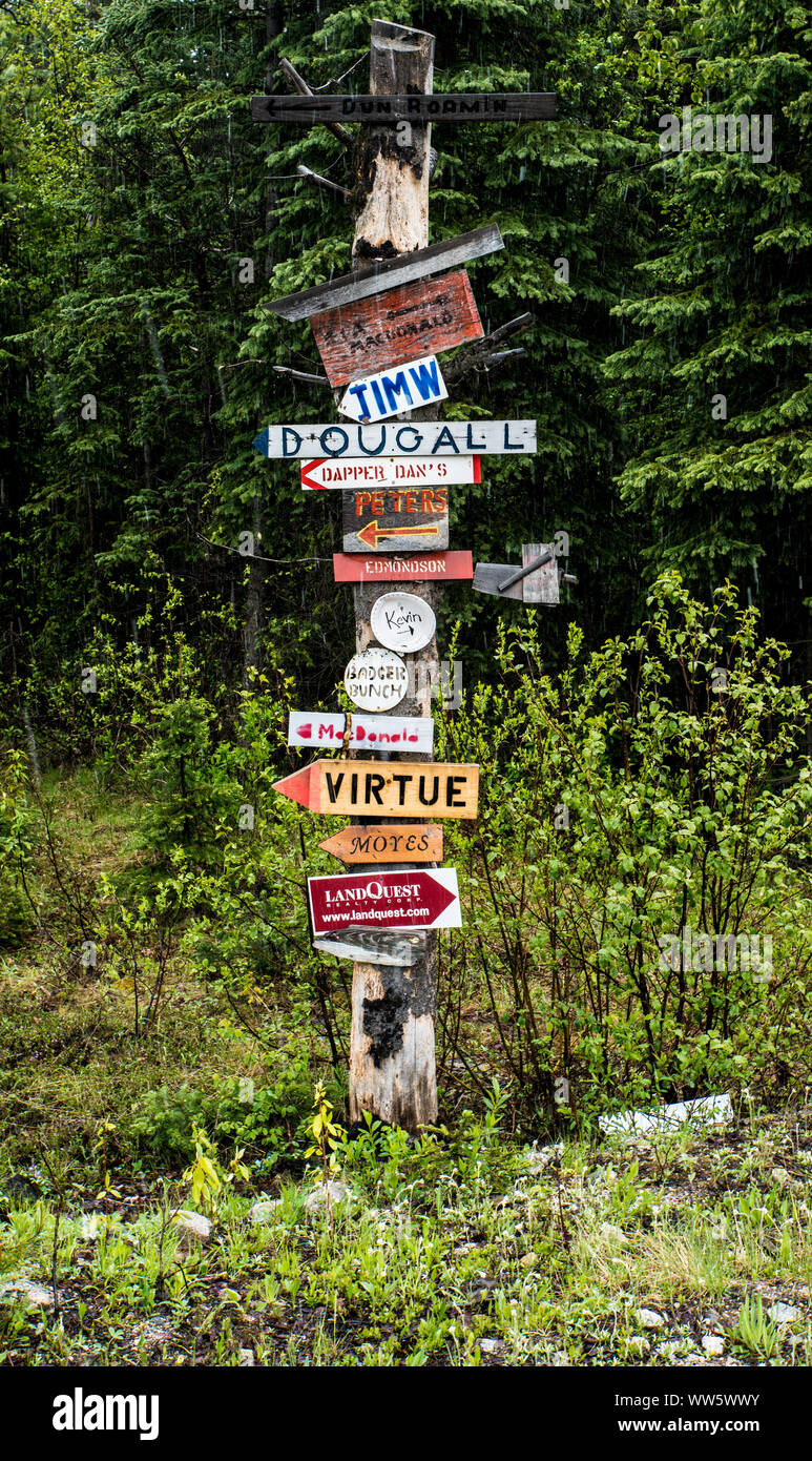 Post with many signs, signpost, British Columbia, Vancouver Stock Photo