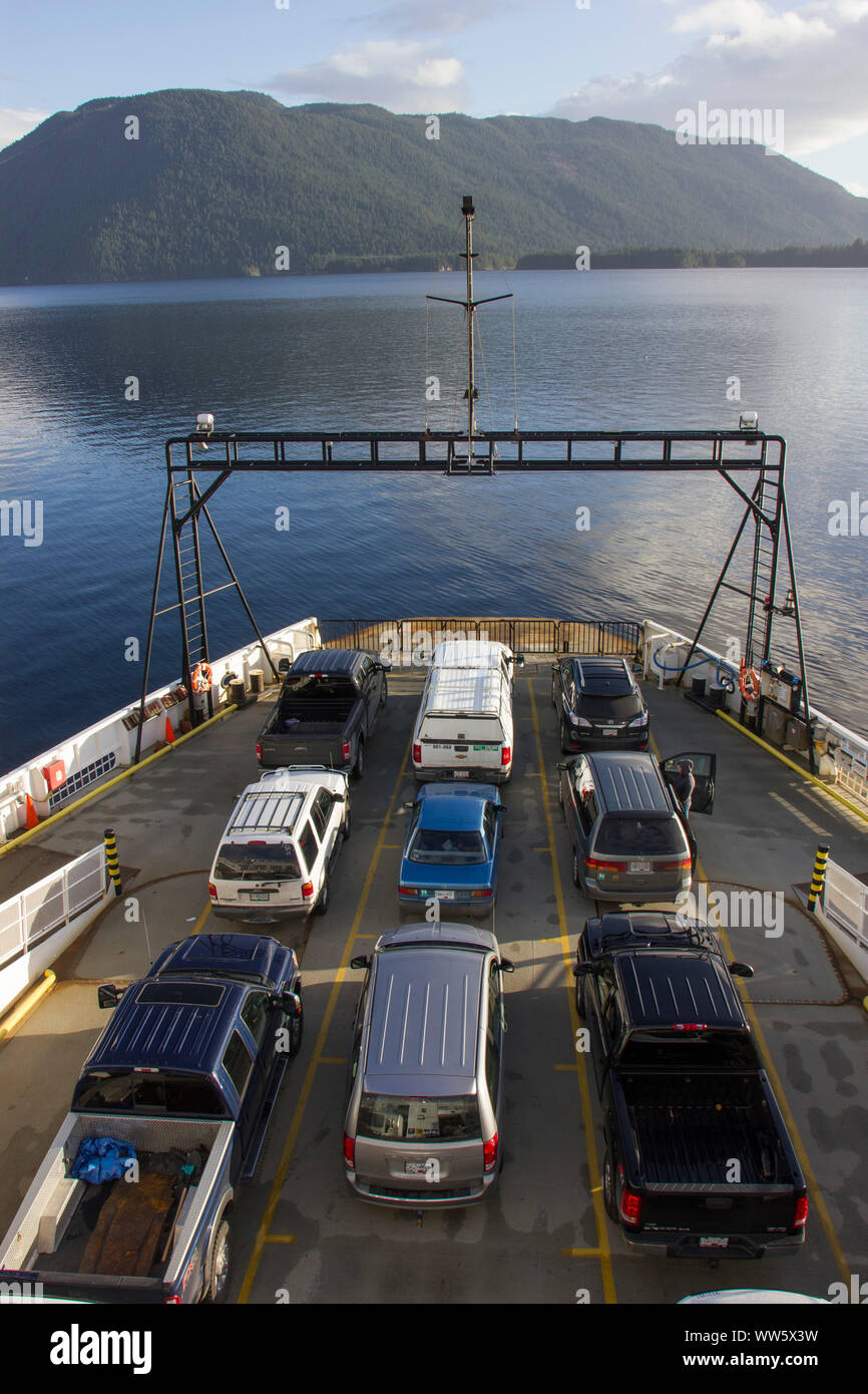 Ferry trip with view at mountain range, view forwards Stock Photo