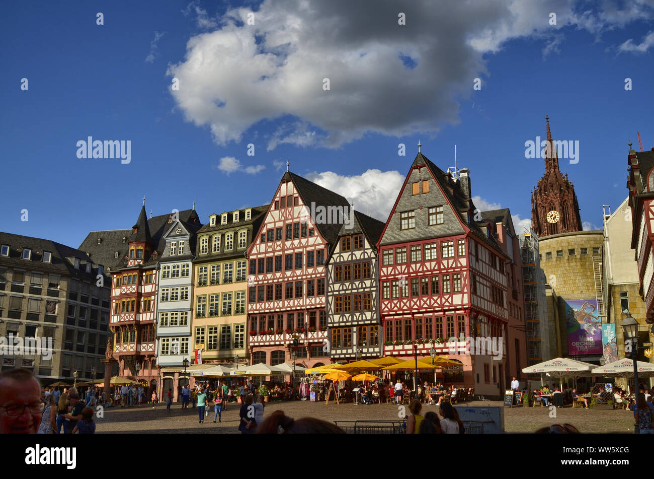 Frankfurt am Main, Germany, August 2019. The Römerberg is the historic ...