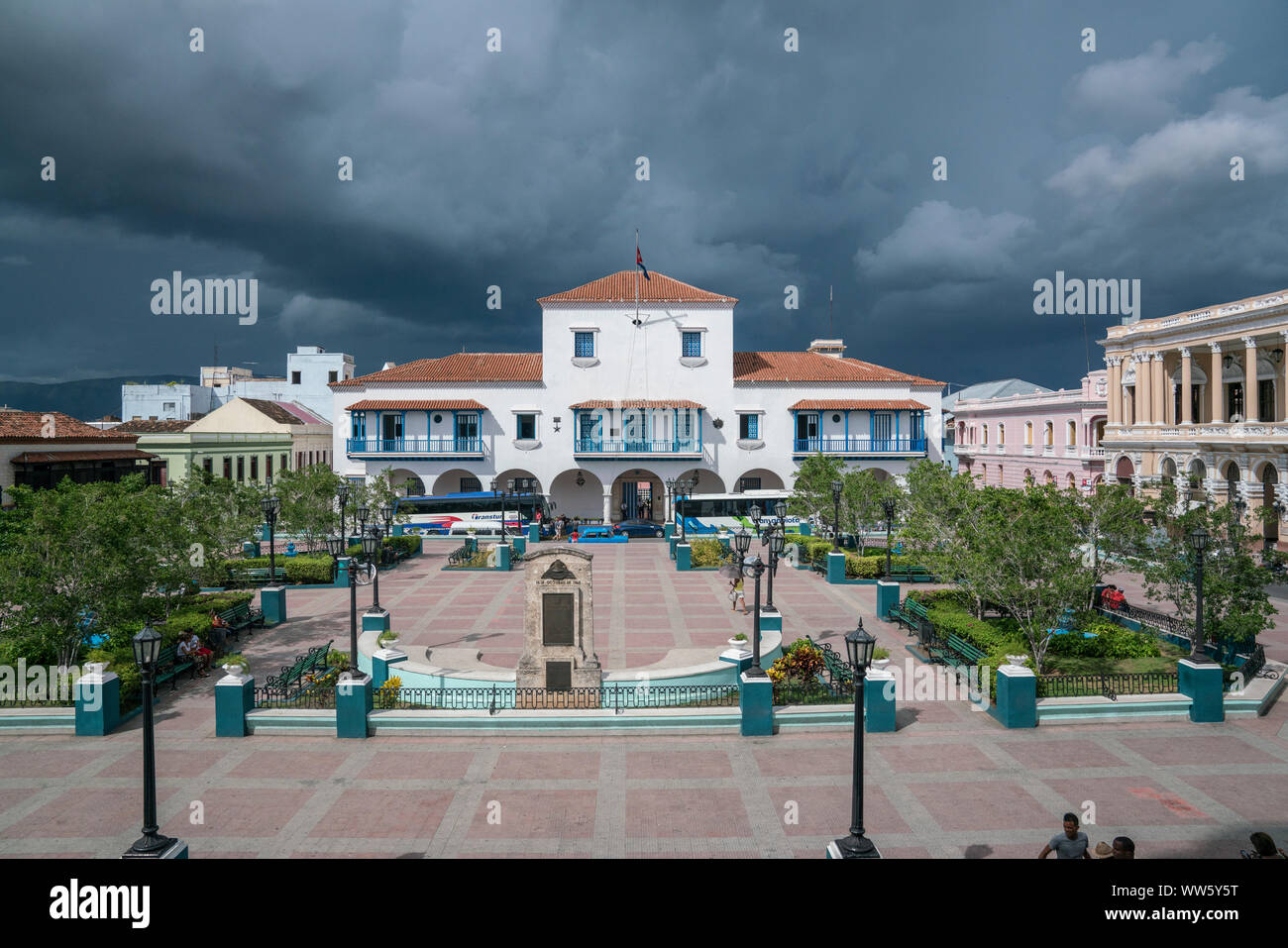 Parque Cespedes with town hall, Santiago de Cuba Stock Photo