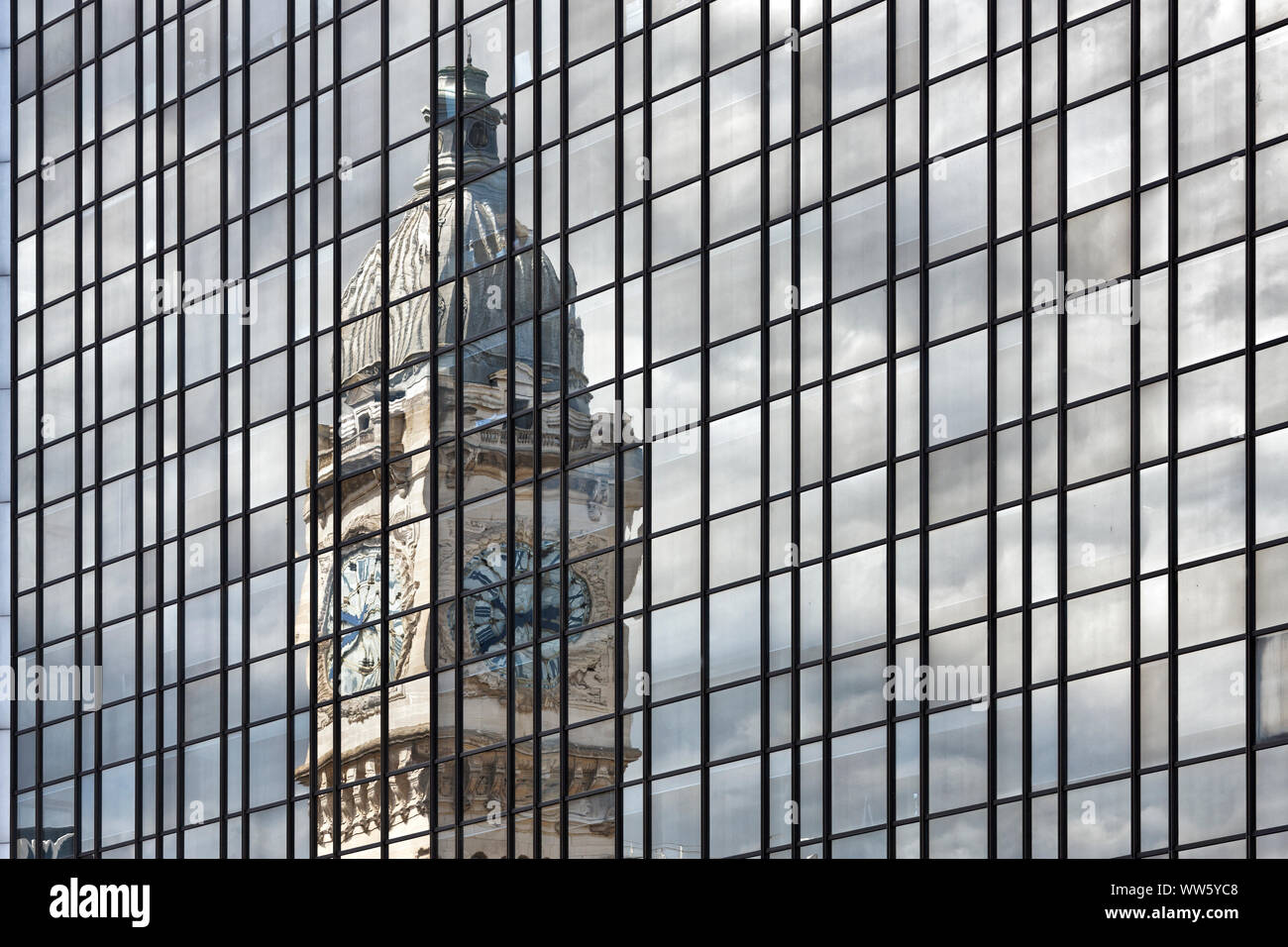 France, Paris, 9:39, clock tower, clock, from around 1900, reflection in glass front Stock Photo