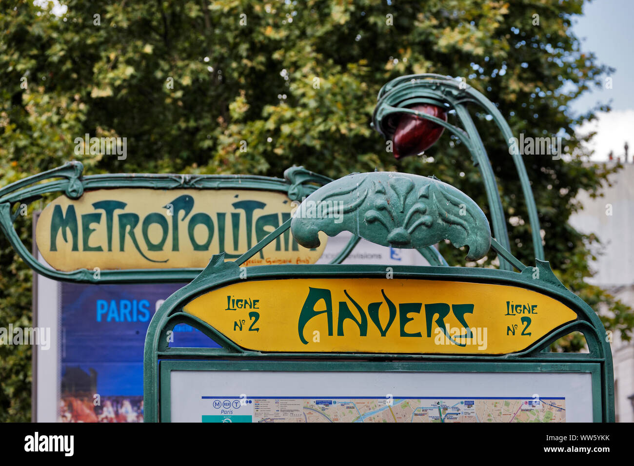 France, Paris, signs, Anvers, Metropolitain, art nouveau Stock Photo