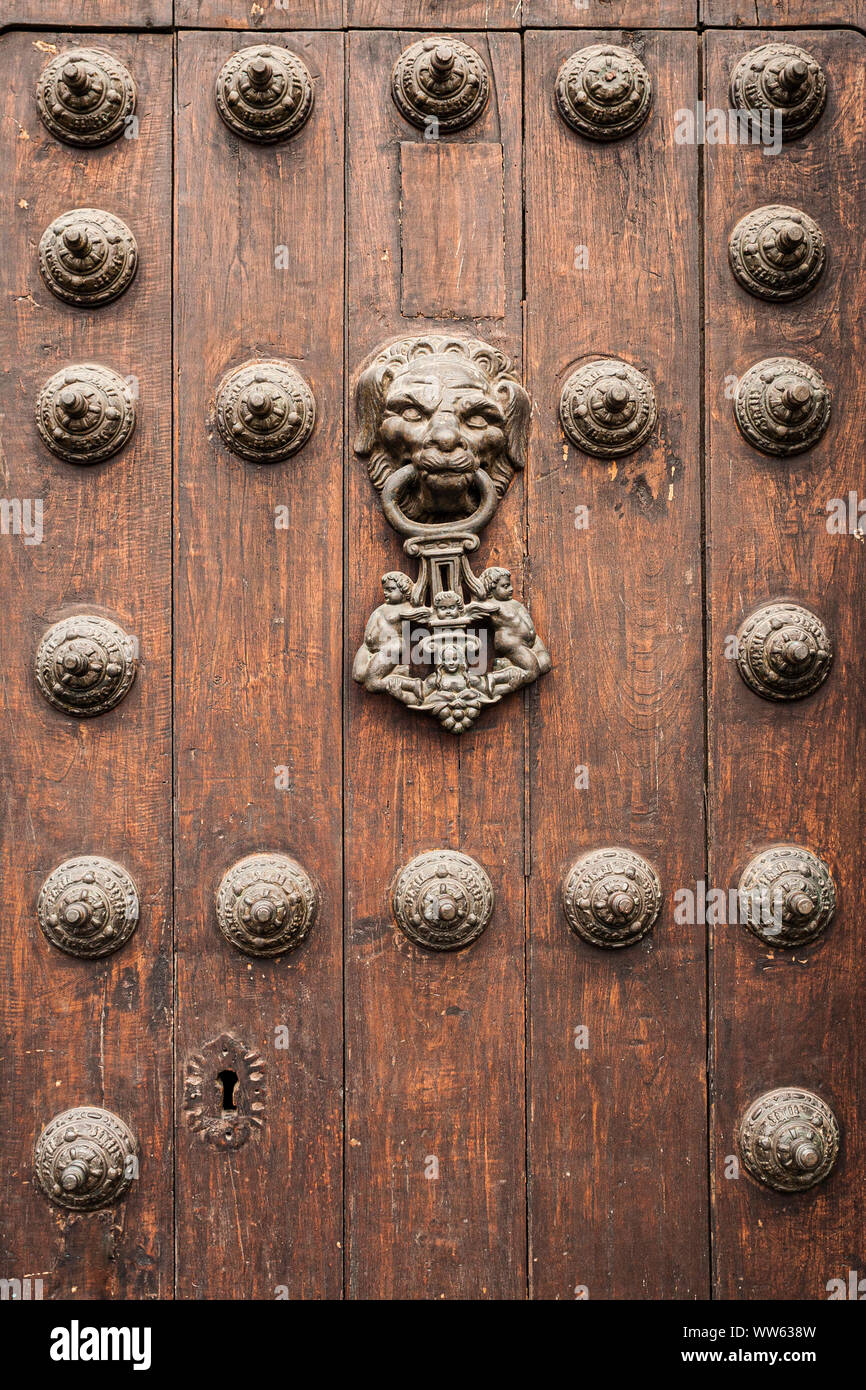 Detail of an old door in Cathedral of Lima. Lima, Department of Lima, Peru. Stock Photo