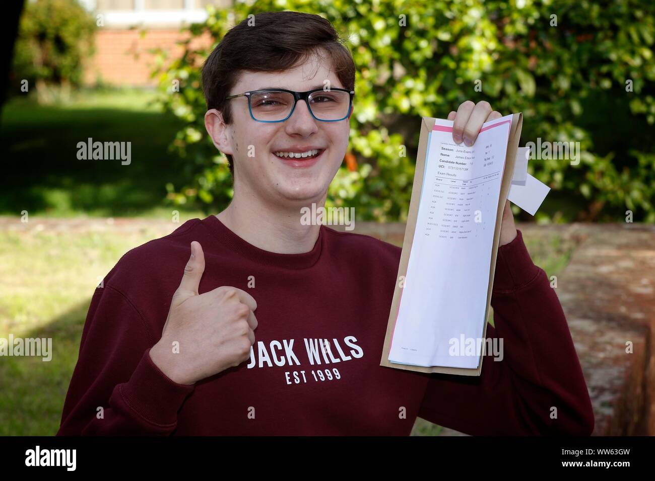 James Pearne, who achieved nine 9s, an 8 and A* grades, the top grades at GCSE results day at Balcarras Academy, Cheltenham. 22/08/2019 Picture by And Stock Photo