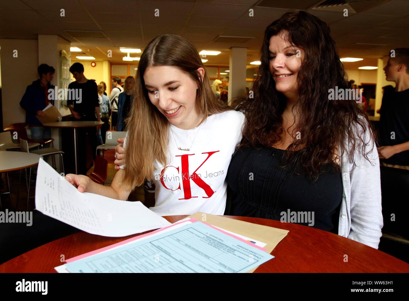 Charlotte Simmonds, who got three 7 grades, with her mum Caroline, at GCSE results day at Balcarras Academy, Cheltenham. 22/08/2019 Picture by Andrew Stock Photo