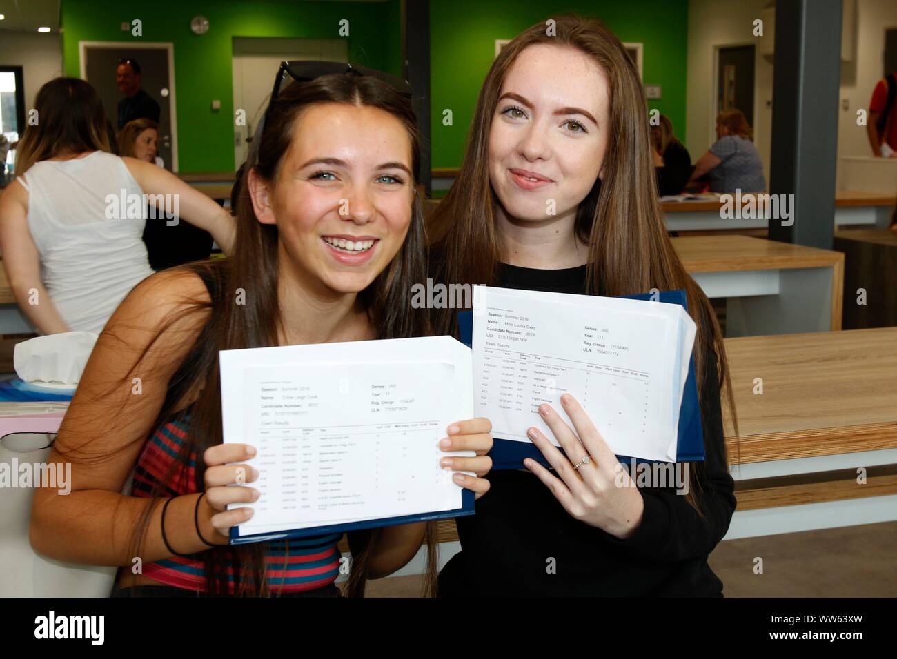 Best friends Chloe Cook and Millie Oxley, pleased with their grades, at GCSE results day at Cleeve School, Bishops Cleeve. 22/08/2019 Picture by Andre Stock Photo