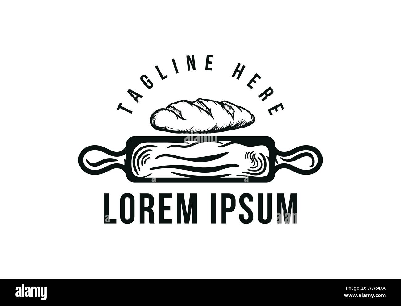 rolling pin and bread, vintage hand drawn bakery logo Stock Vector ...