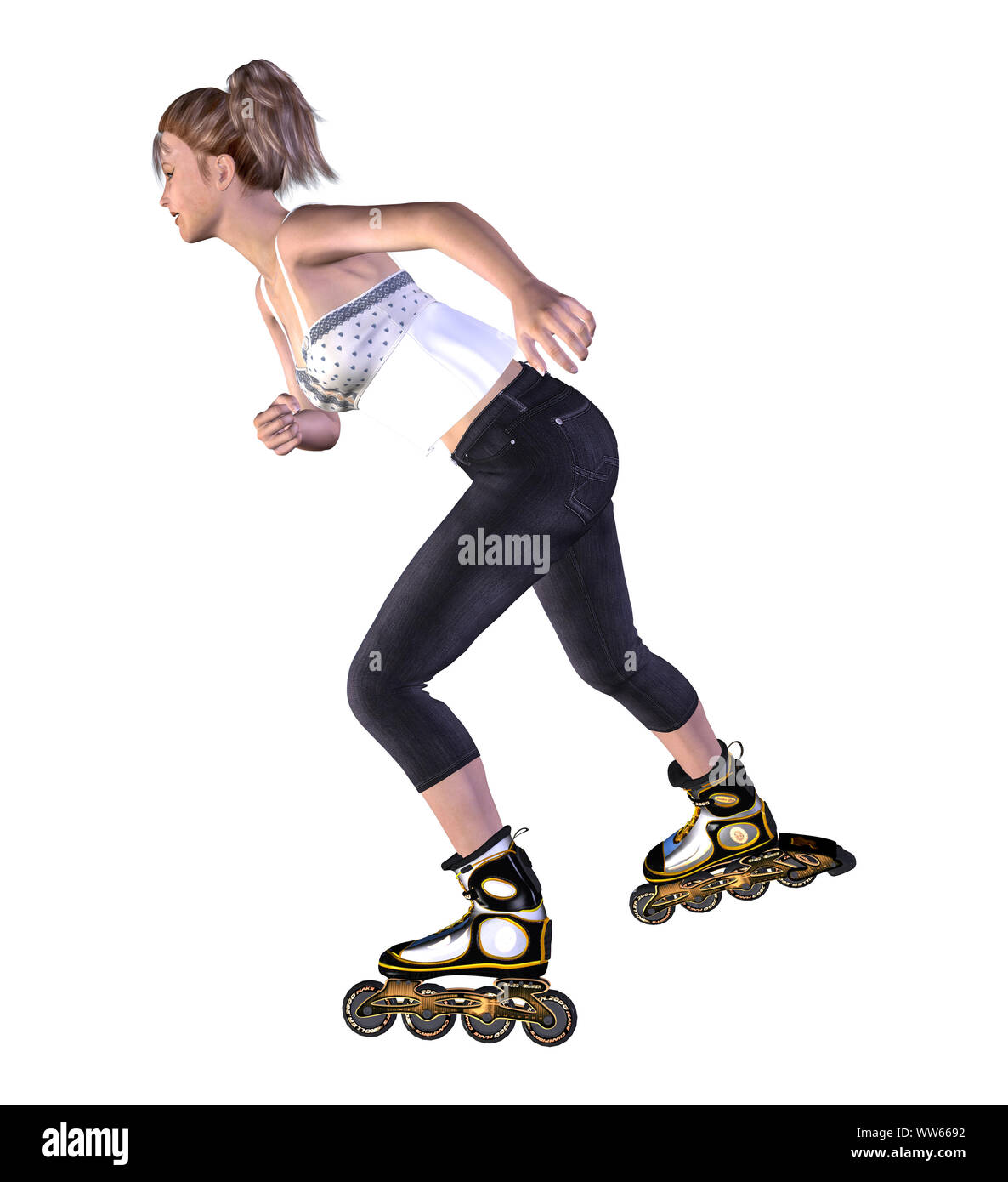 Digitally rendered illustration of a girl with roller skates Stock