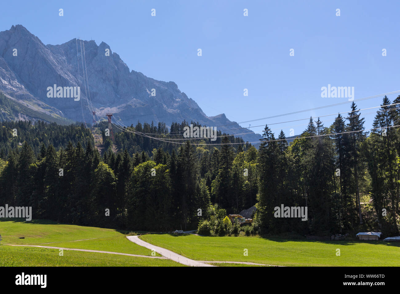 Eibsee cable car, Zugspitze massif, 2962 m, the highest mountain peak of Germany, north face, Wetterstein Range, Eastern Alps, Alps, Garmisch-Partenkirchen, Bavaria, Germany, Europe Stock Photo