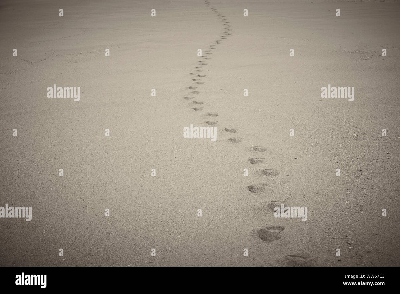 Footprints on the beach, vignetting Stock Photo
