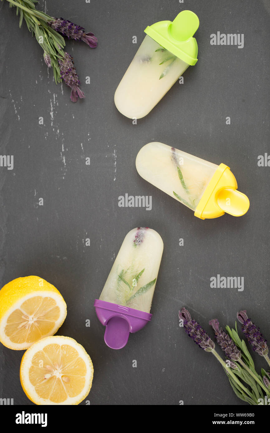 Lemon Ice Cream With Lavender Home Made Slate Stock Photo Alamy