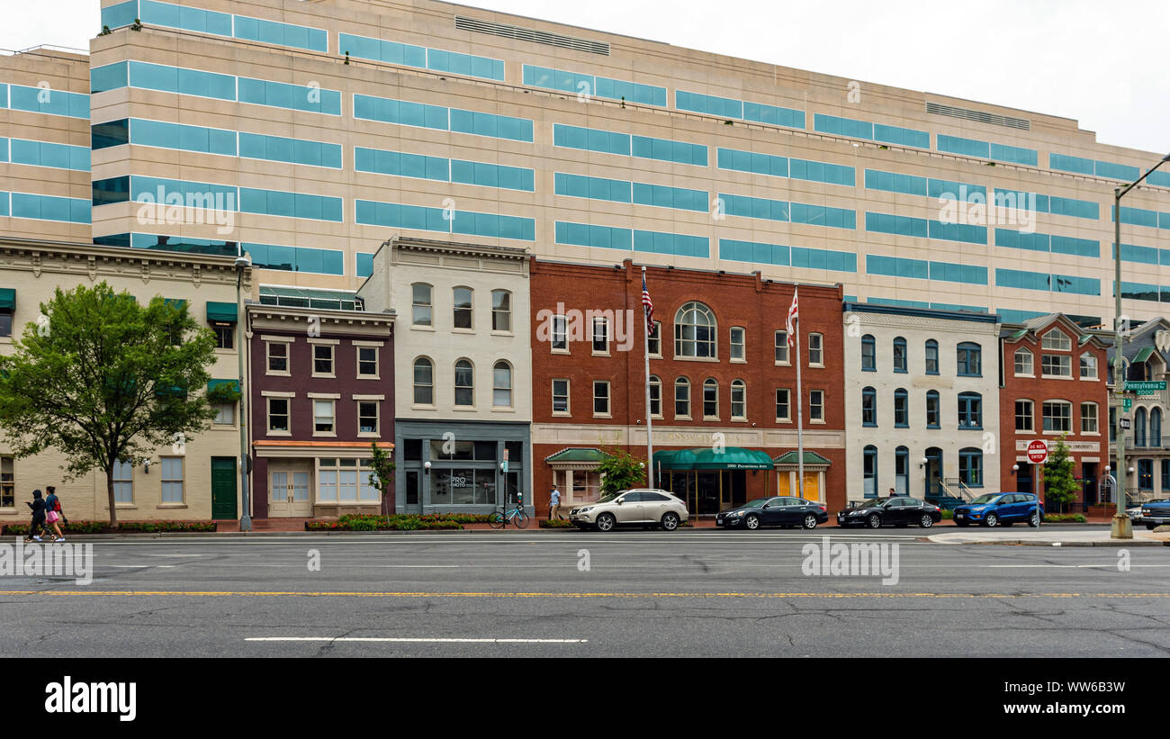 Washington DC, USA June 9, 2019 Street with traditional buildings