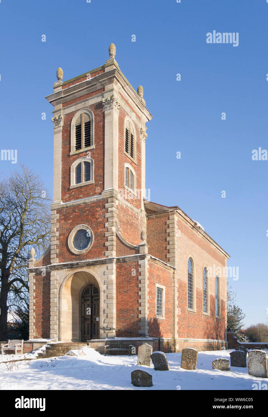 Xmas Day, 2010, Church of St Mary Magdalene, Willen, built by Robert Hooke, 1685, Milton Keynes, Grade 1 listed. Stock Photo