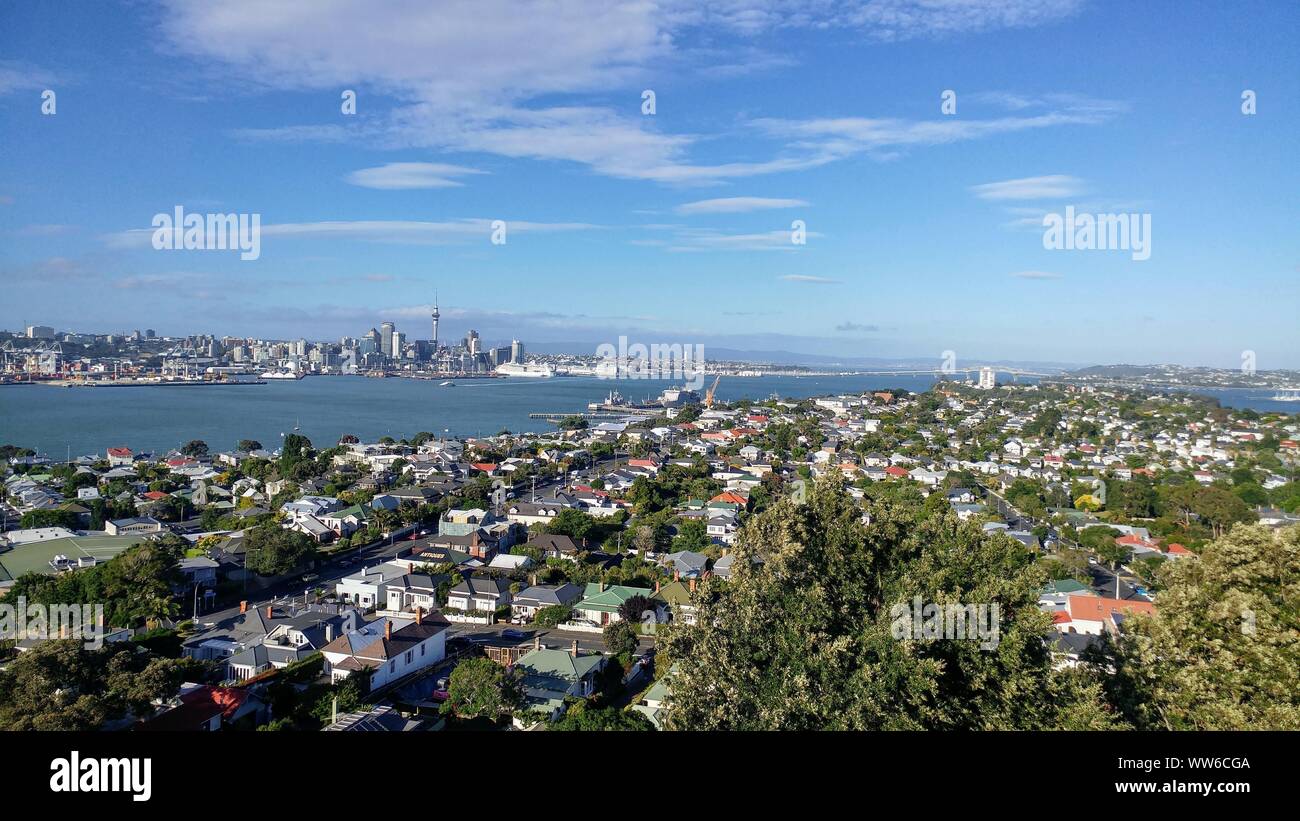 View of Auckland from Mount Victoria in New Zealand Stock Photo