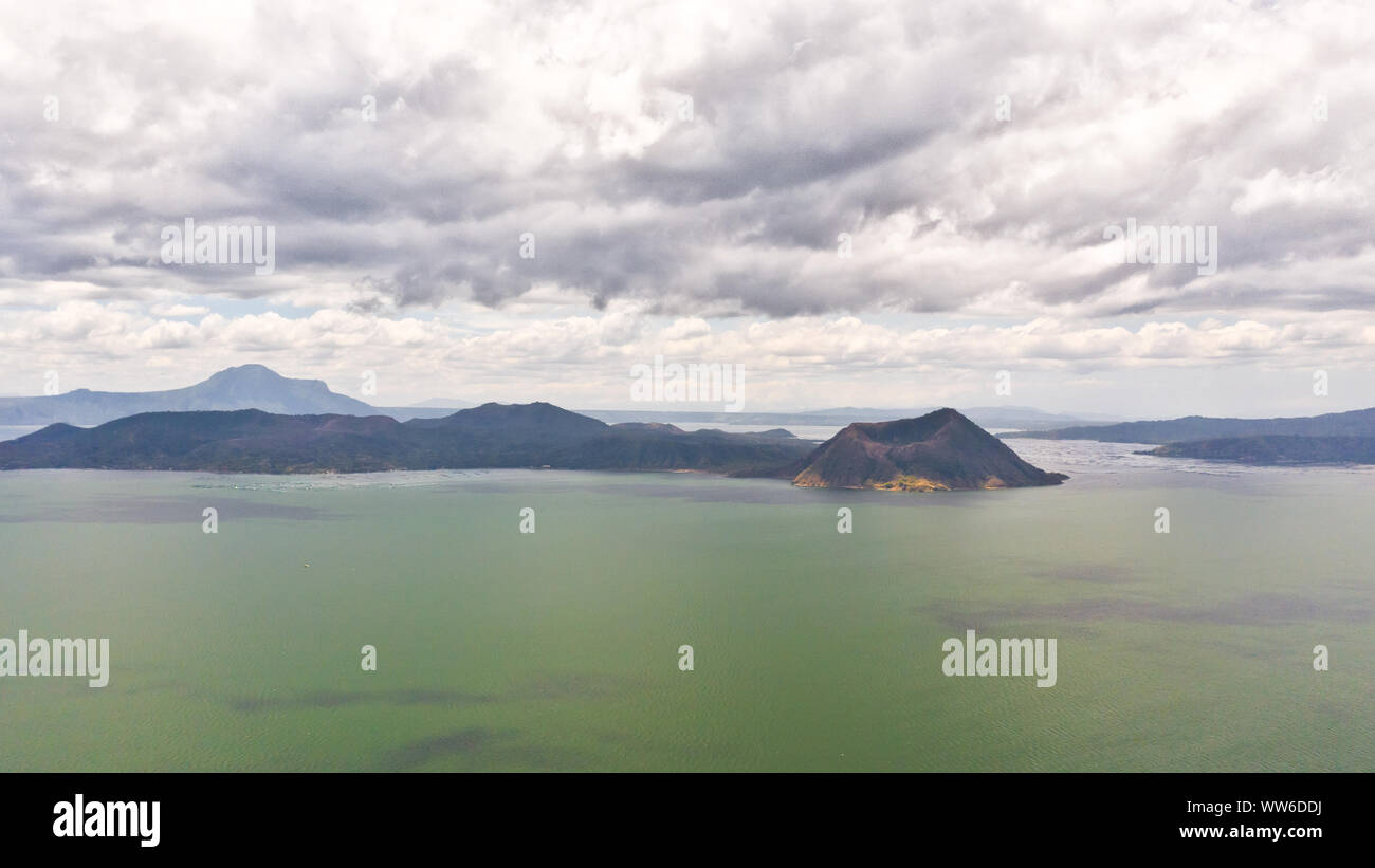 Taal Volcano in lake. Tagaytay, Philippines. Landscape with a volcano and islands. Stock Photo