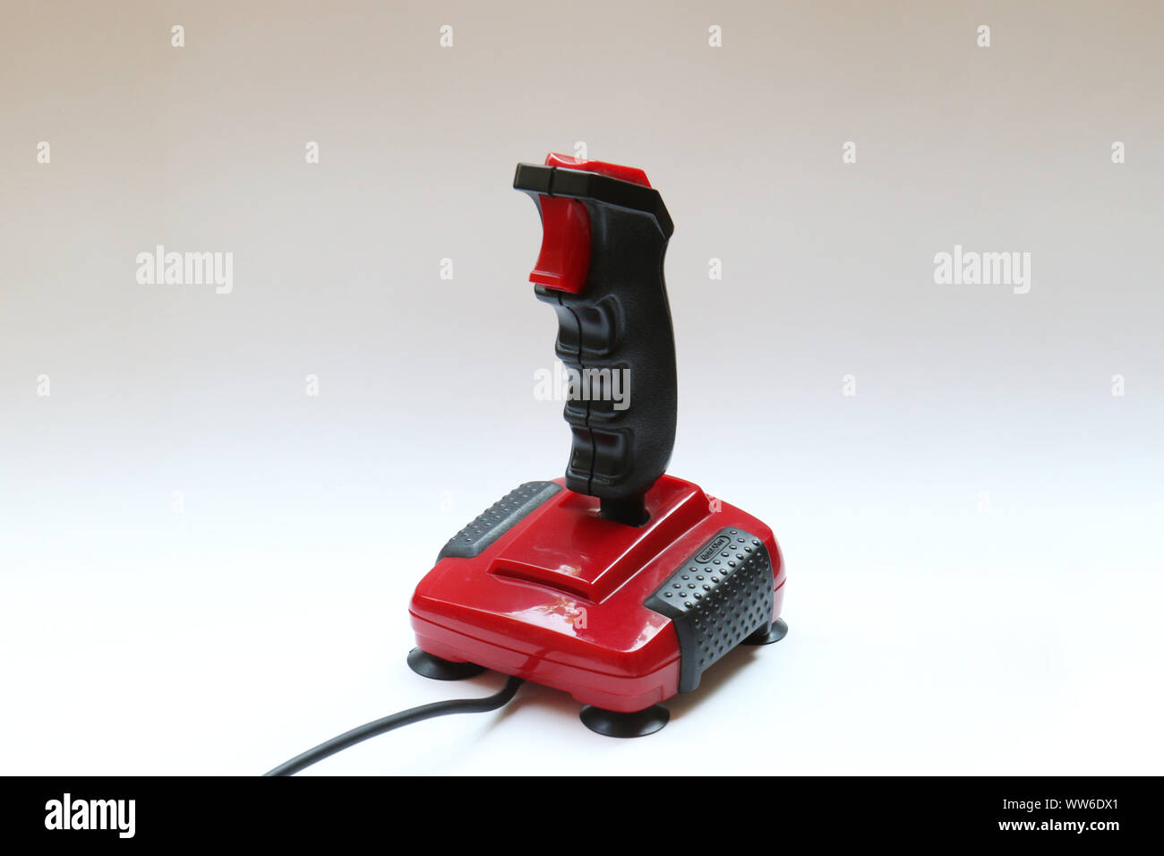 BERLIN - AUGUST 27, 2019: Classic Retro Joystick Quick Shot II from the Eighties on white. It was very popular with Commodore Amiga and C64 Gaming Com Stock Photo