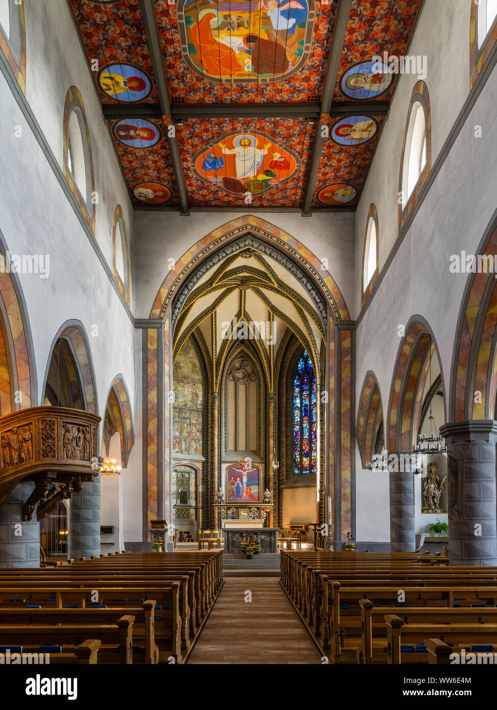 Nave of St. Nicholas Church in Wil, St. Gallen Stock Photo