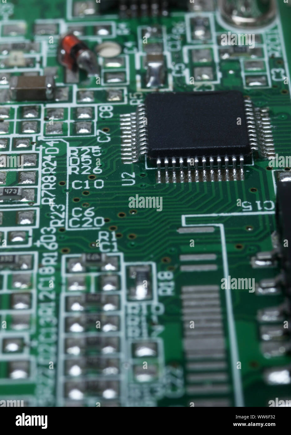 Green circuit board representative of the high tech industry and computer science Stock Photo