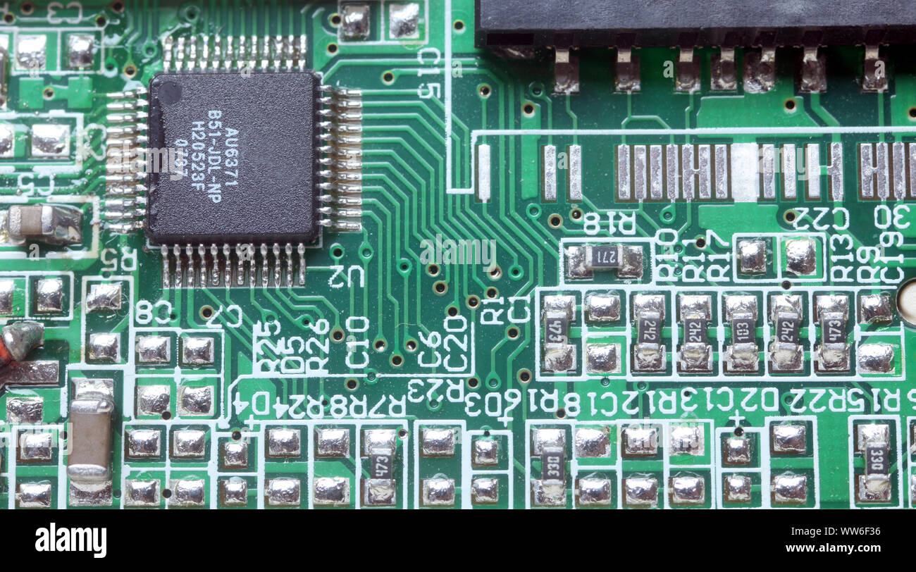 Green circuit board representative of the high tech industry and computer science Stock Photo