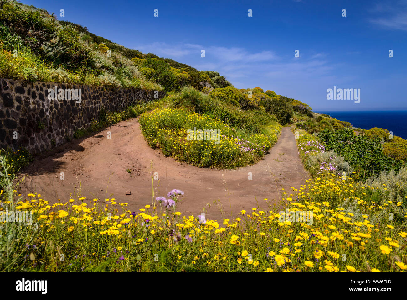 Italy, Sicily, Aeolian Islands, Stromboli, hiking trail to Sciara del Fuoco Stock Photo