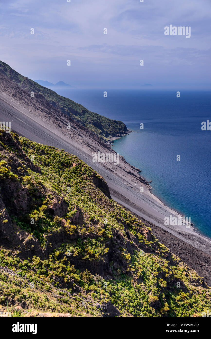 Italy, Sicily, Aeolian Islands, Stromboli, Sciara del Fuoco, fire slide Stock Photo