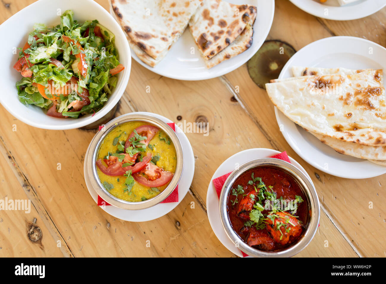 various food on table of indian restaurant Stock Photo