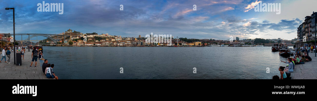 Oporto panoramic view from riverbank Stock Photo