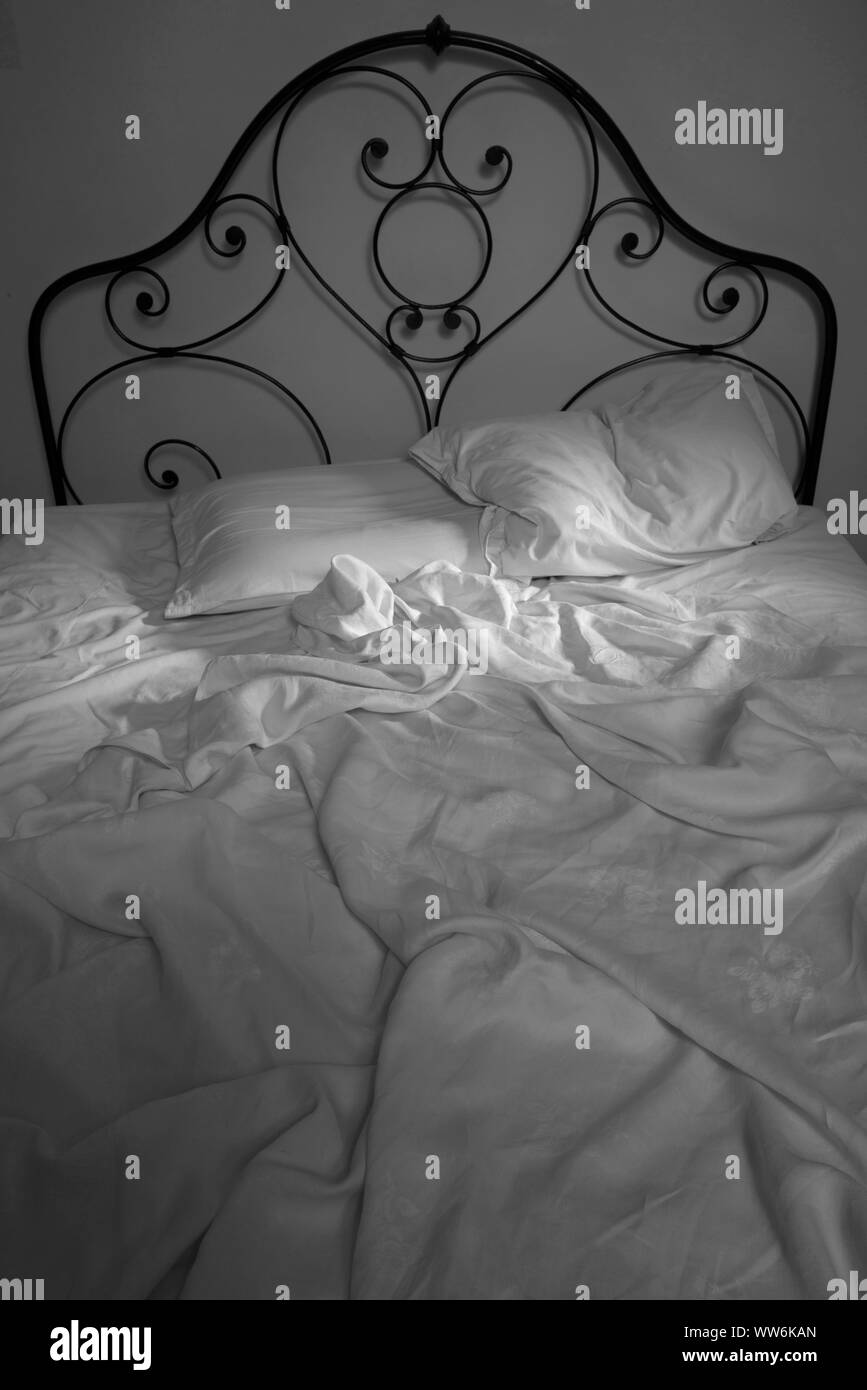 Unmade bed, Black and White Stock Photo Alamy