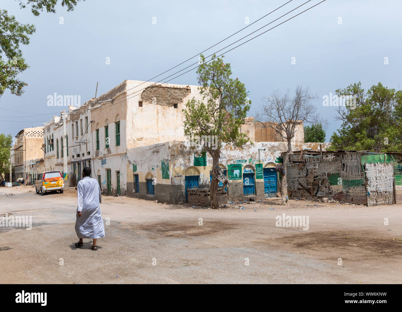 Somali man walking in the old city, Sahil region, Berbera, Somaliland Stock Photo