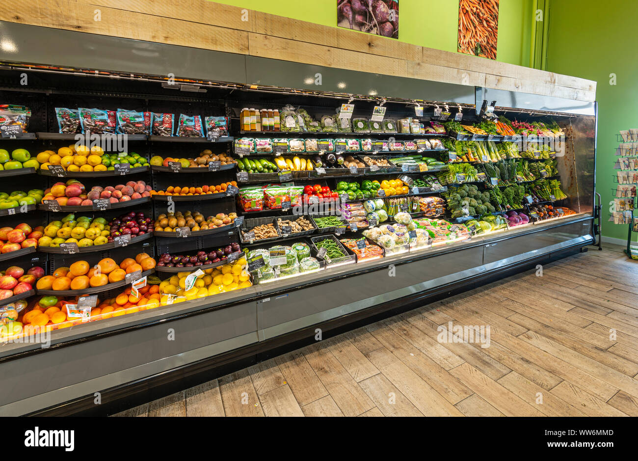 Fresh Produce Aisle Of American Grocery Store Stock Photo