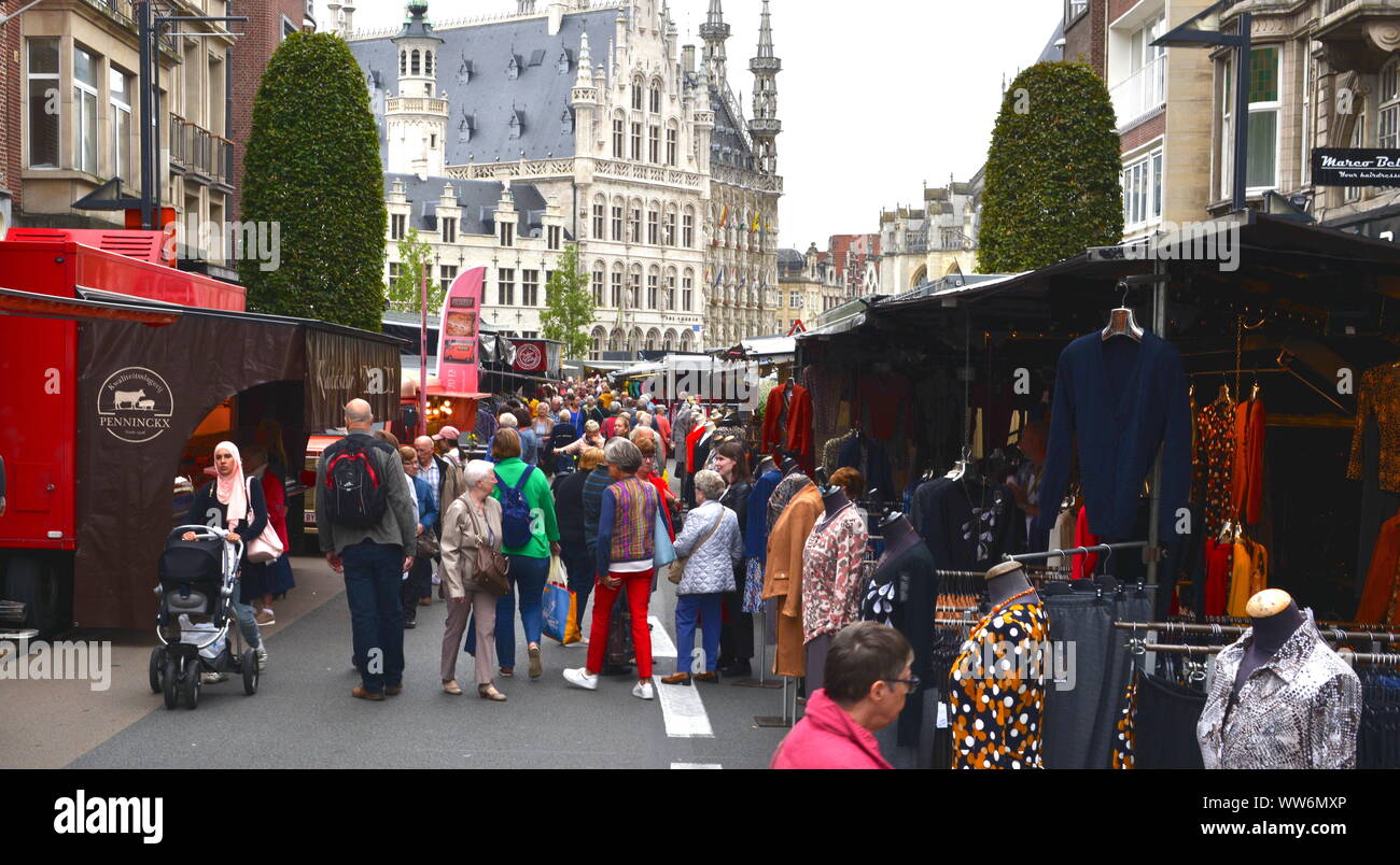 Leuven, Belgium 13 September 2019: Friday weekly market. Stock Photo