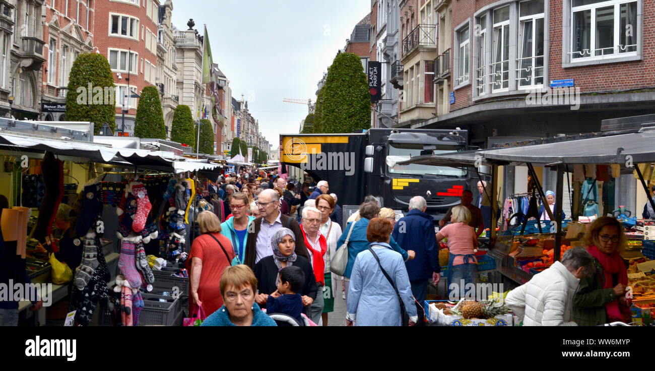 Leuven, Belgium 13 September 2019: Friday weekly market. Stock Photo