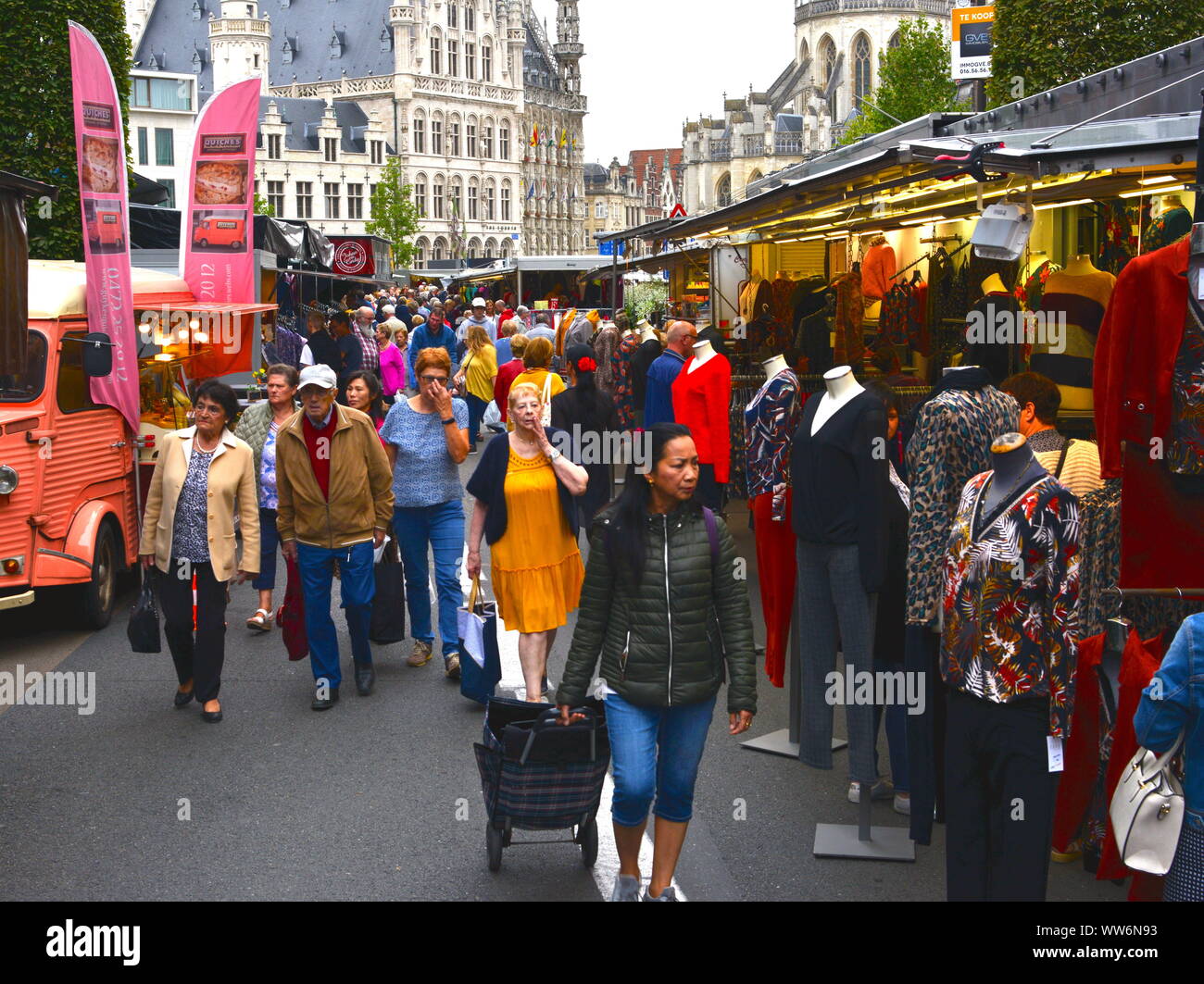 Leuven, Belgium 13 September 2019: Friday weekly market. Stock Photo