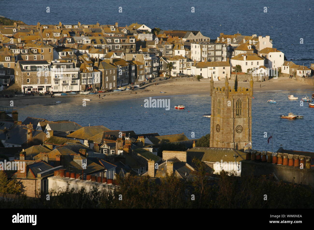 the town of St Ives, its Harbour and the sea beyond. Cornwall Stock Photo