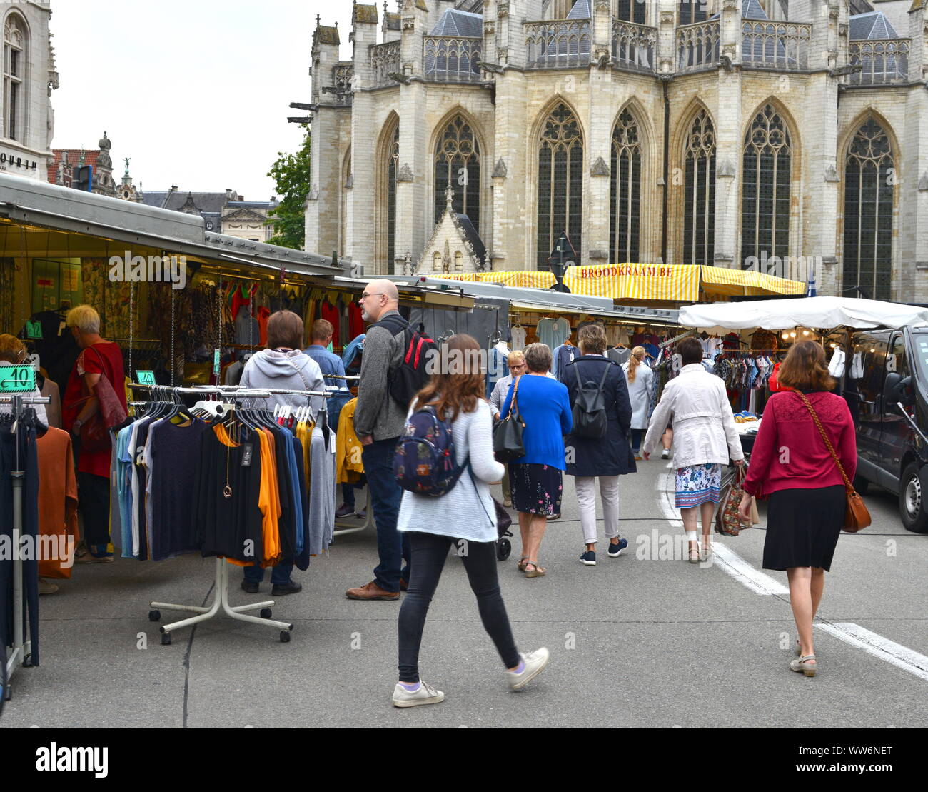 Leuven, Belgium 13 September 2019: Friday weekly market. Stock Photo
