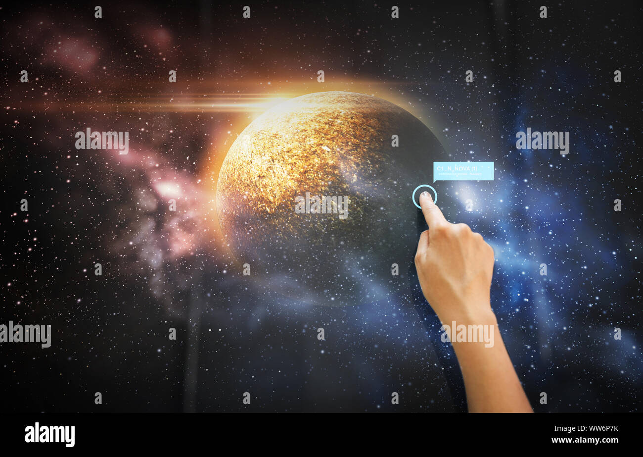 hand using black interactive panel Stock Photo