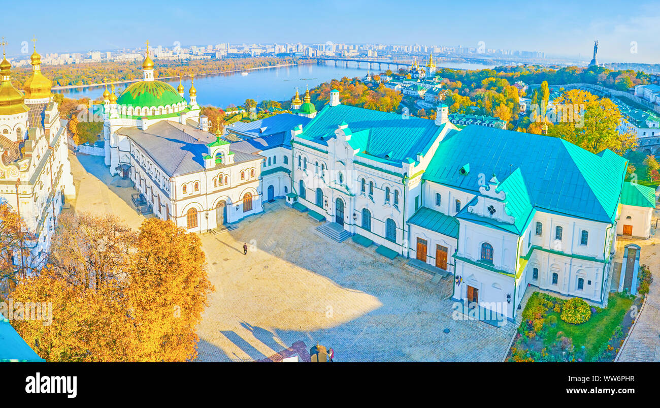 The large courtyard of Kiev Pechersk Lavra complex before the Refectory Church, the main place of assembly of the monks, Ukraine Stock Photo