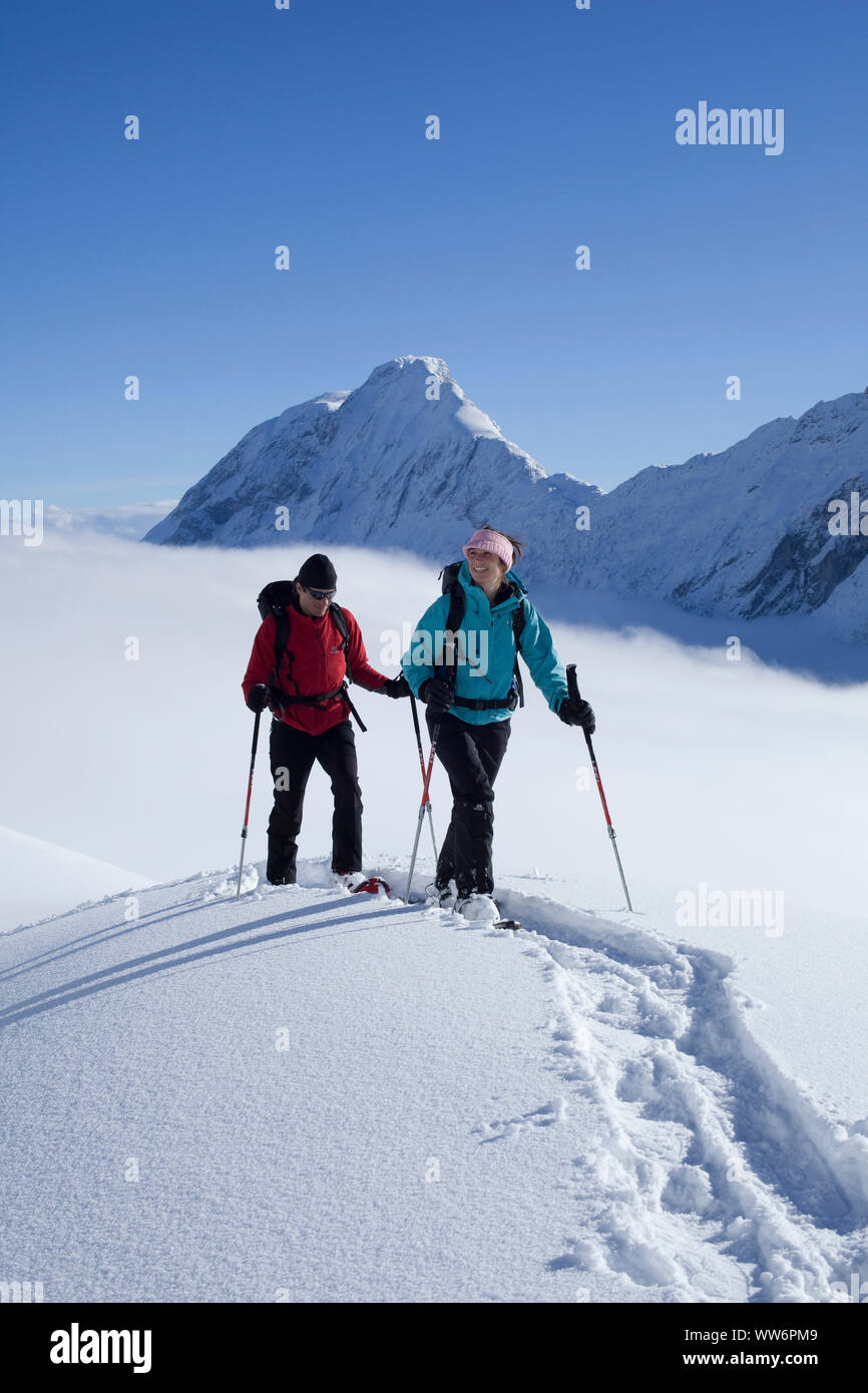 Climber on snowshoe tour to the Gatterl, near Ehrwald, Wettersteingebirge, Tyrol, Austria Stock Photo