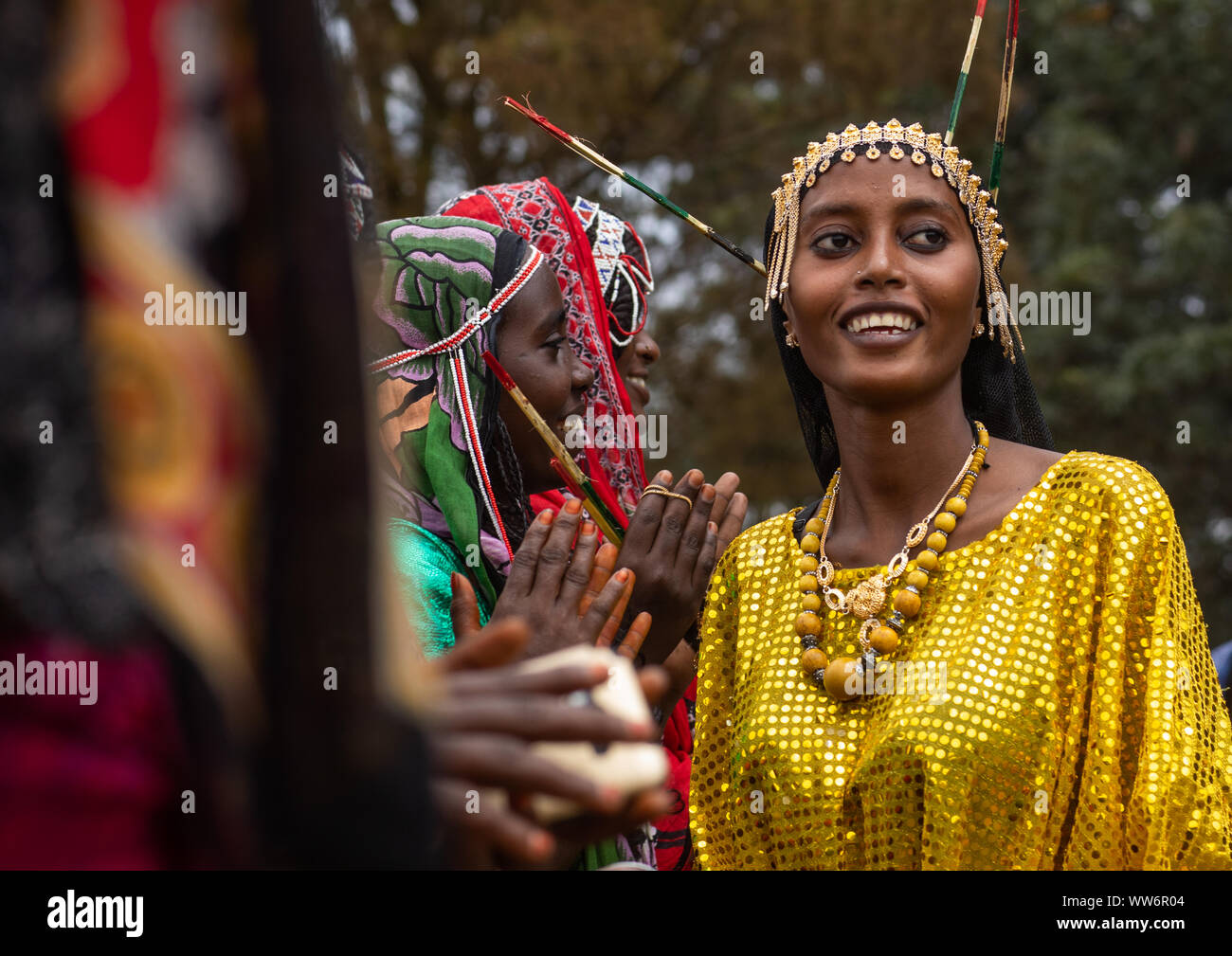 Afar tribe woman dancing during expo festival, Central region, Asmara