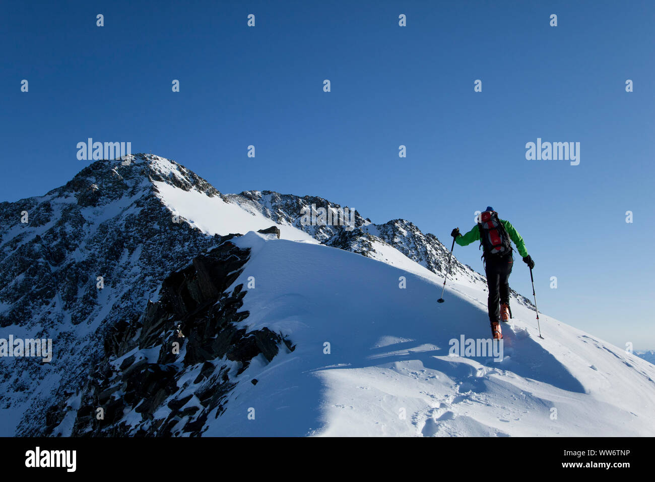Climbers on climb to Ruderhofspitze, Stubaier Alpen, Tyrol, Austria Stock Photo