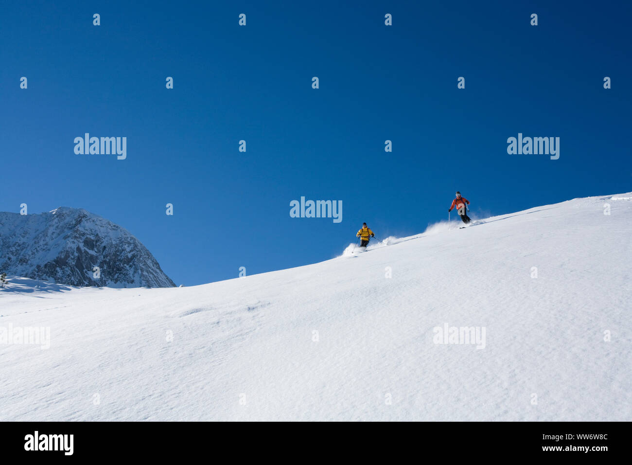 Ski touring descent at Torhelm, Zillertal Alps, Tyrol, Austria Stock Photo