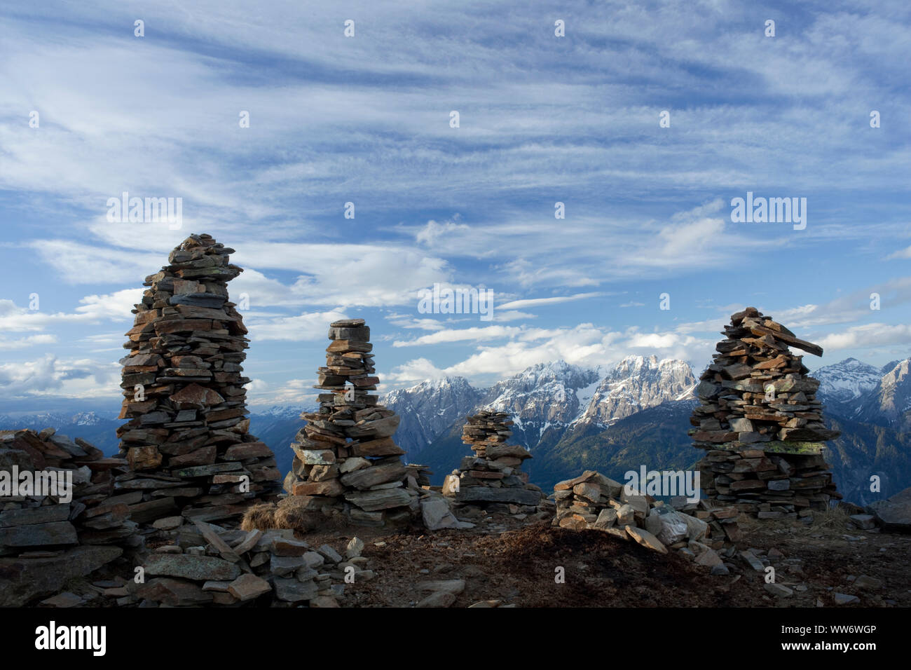 cairns at Zettersfeld, Lienz Dolomites, East Tyrol, Austria Stock Photo