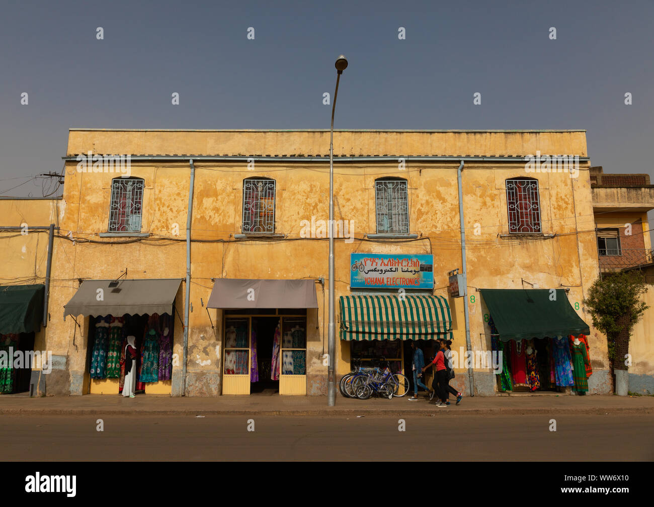 Exterior of old art deco style building from the italian colonial times ...
