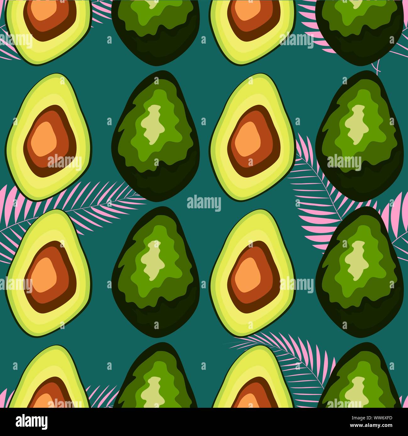 Avocado seamless pattern with tropical leaves of palm tree Stock Vector ...